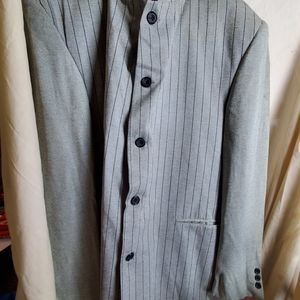 2 PC Vintage 90s Falcon Mens Grey Pinstripe Suit Single Breast Pleated UNION 44L